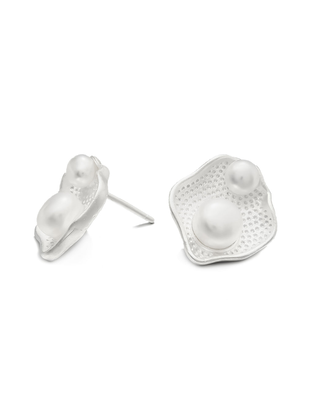 Sterling Silver Irregular Stud Earrings with Pearl Accents