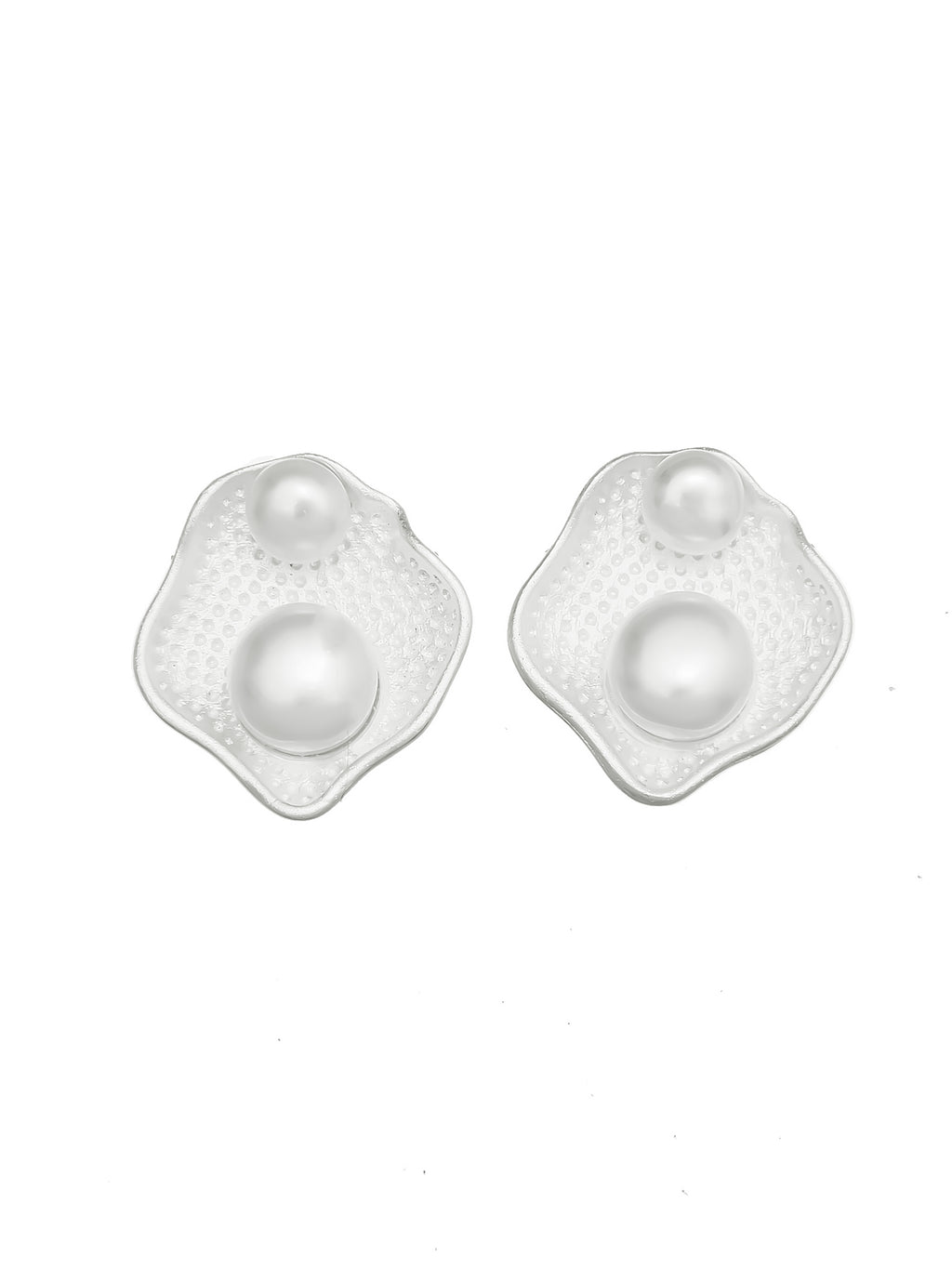 Sterling Silver Irregular Stud Earrings with Pearl Accents