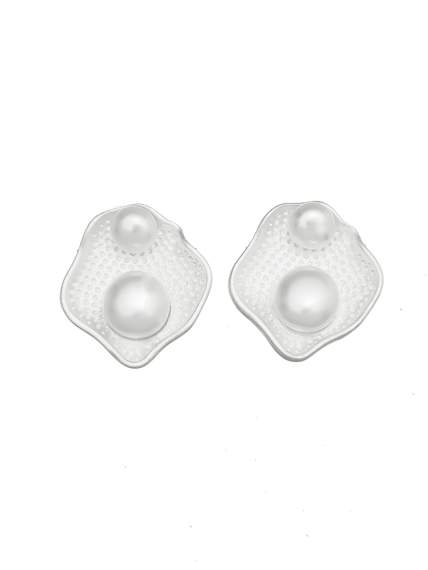 Sterling Silver Irregular Stud Earrings with Pearl Accents