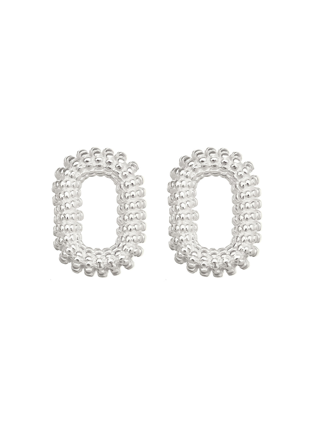 Sterling Silver Beaded Geometric Stud Earrings