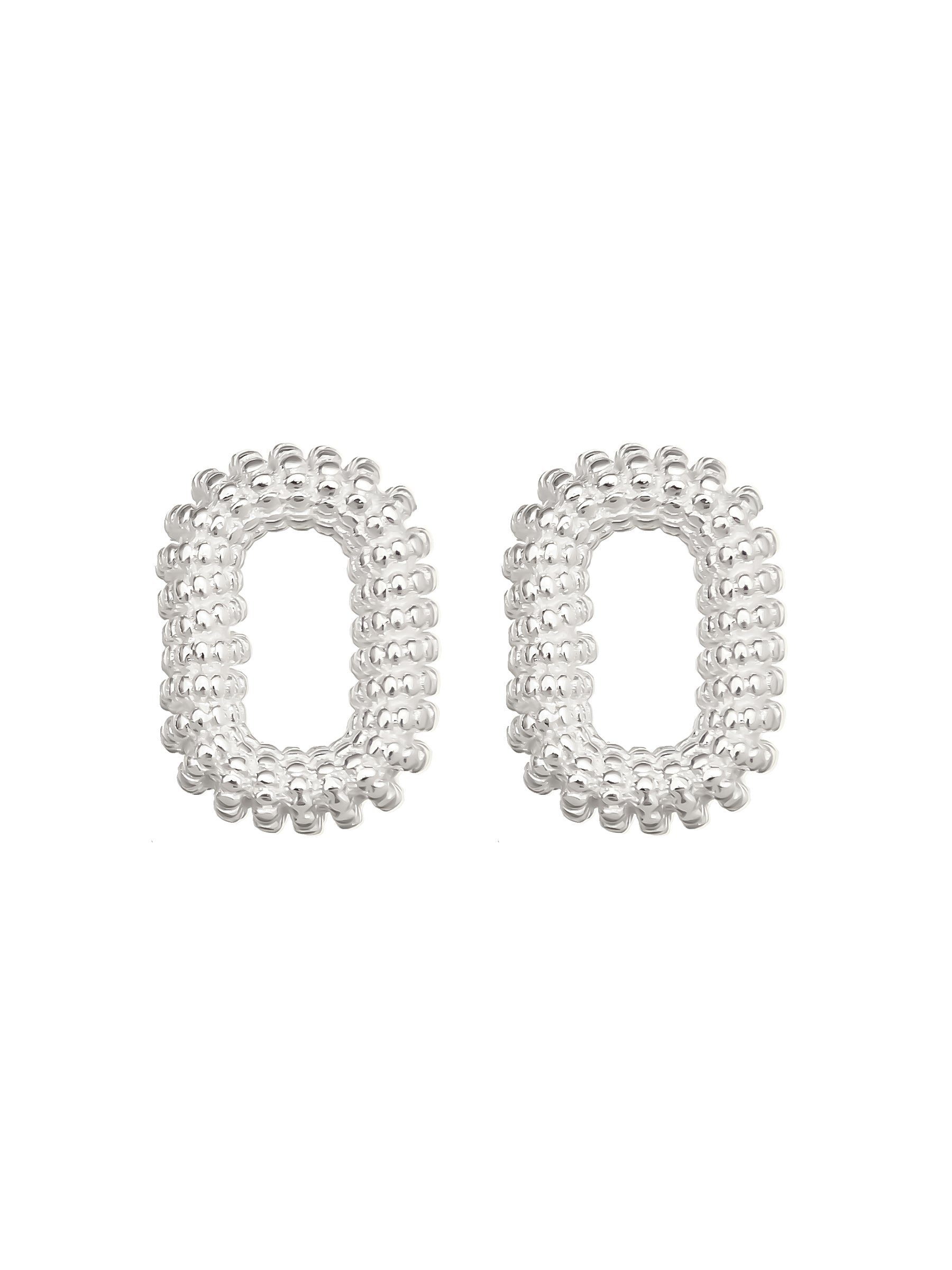 Sterling Silver Beaded Geometric Stud Earrings