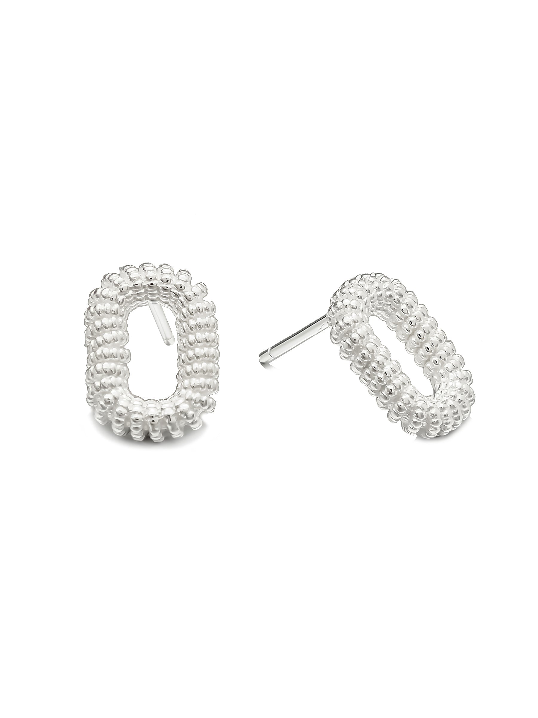 Sterling Silver Beaded Geometric Stud Earrings