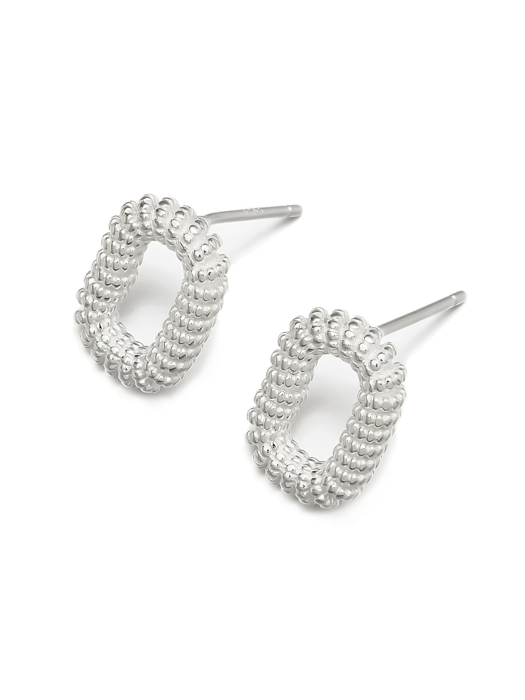 Sterling Silver Beaded Geometric Stud Earrings