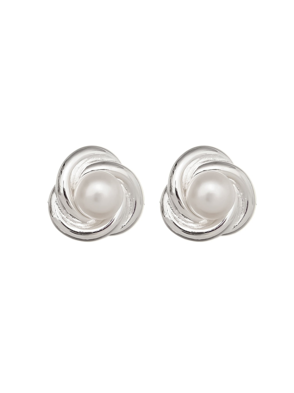 Sterling Silver Swirl Stud Earrings with Pearl
