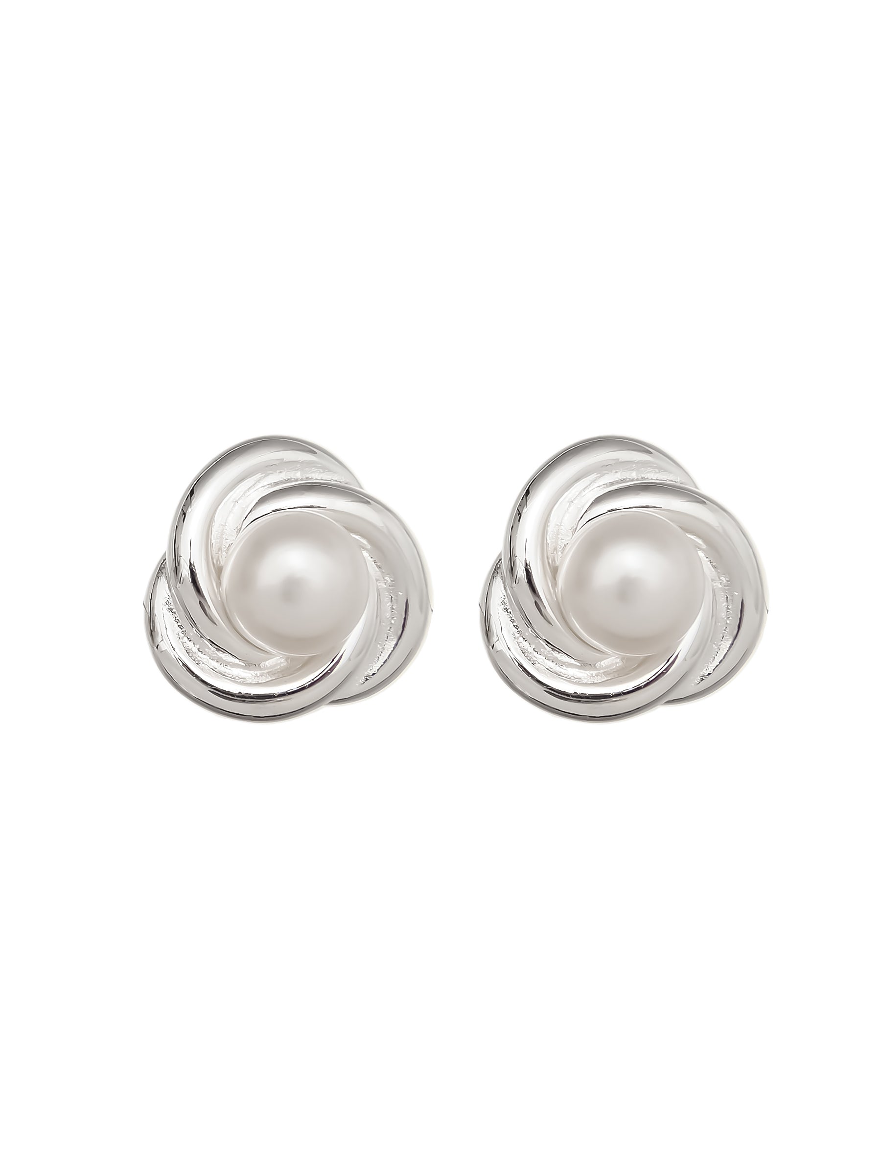 Sterling Silver Swirl Stud Earrings with Pearl