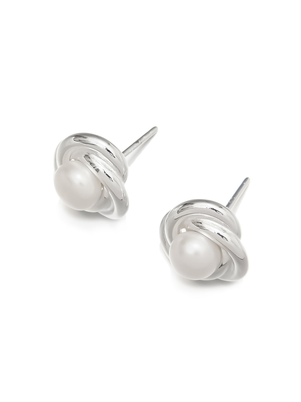 Sterling Silver Swirl Stud Earrings with Pearl