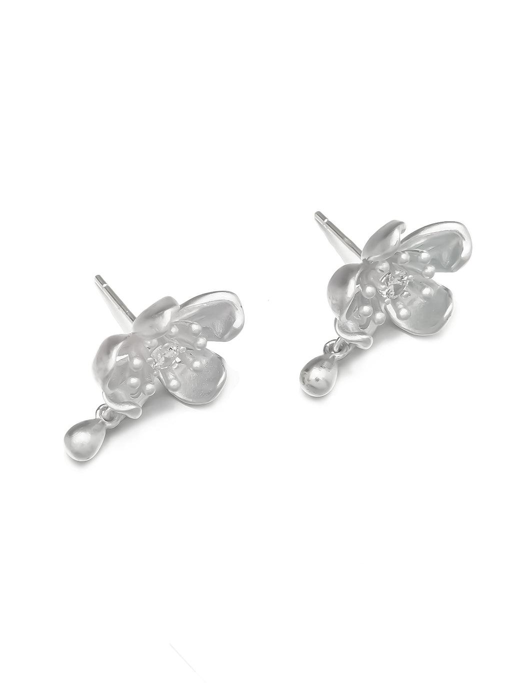 Sterling Silver Sakura Earrings with Dangling Detail