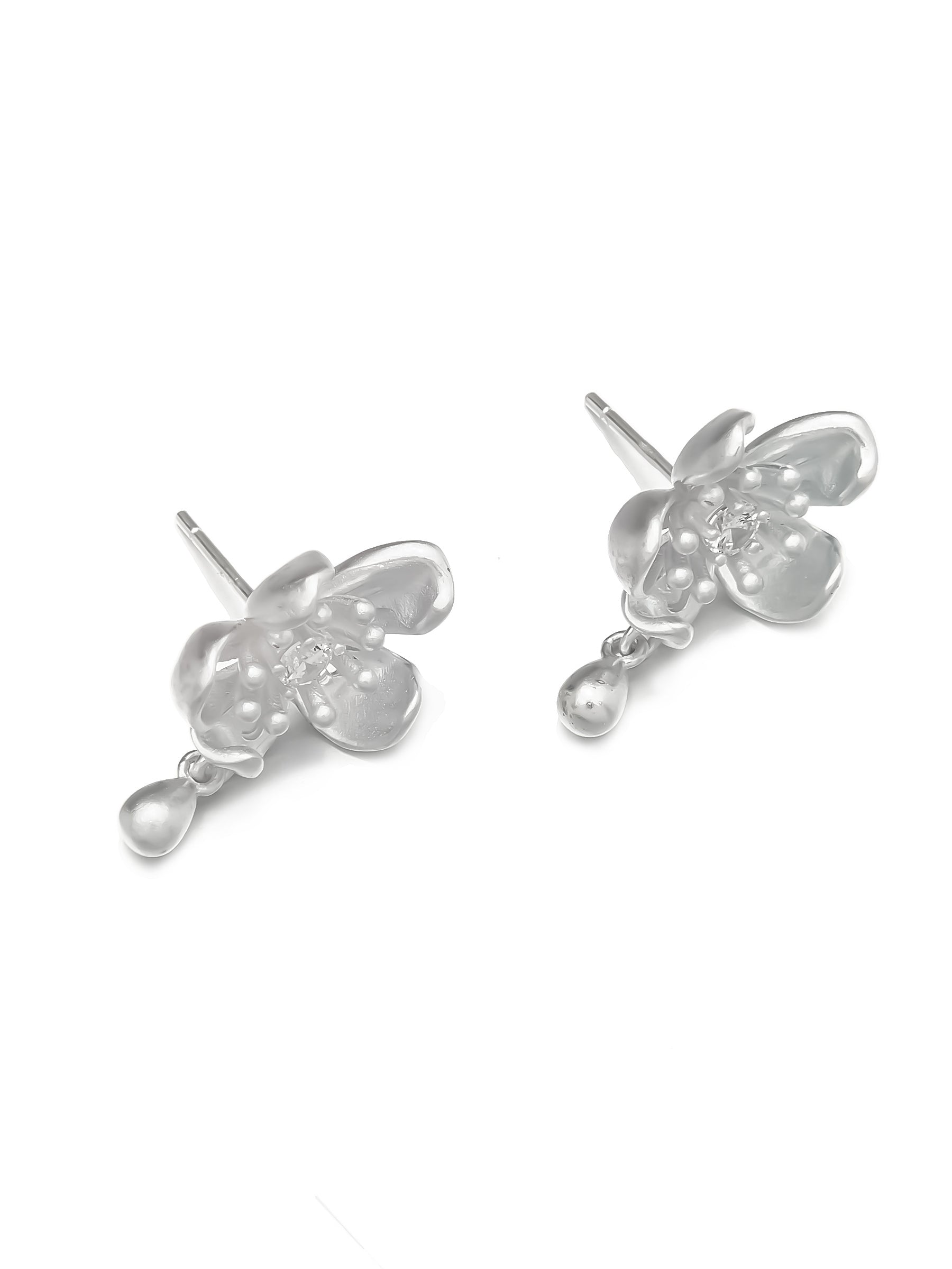 Sterling Silver Sakura Earrings with Dangling Detail