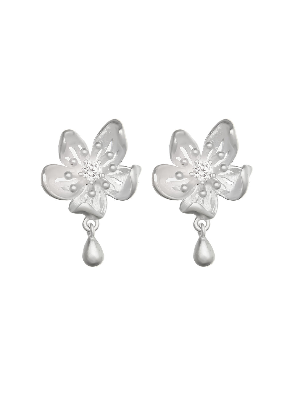 Sterling Silver Sakura Earrings with Dangling Detail