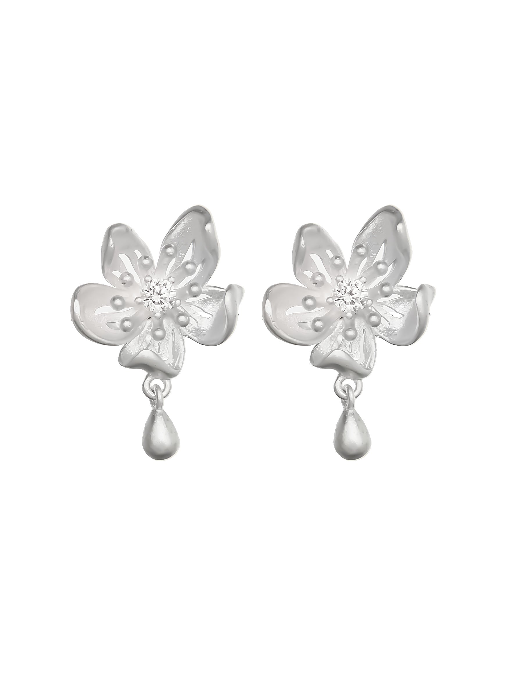 Sterling Silver Sakura Earrings with Dangling Detail