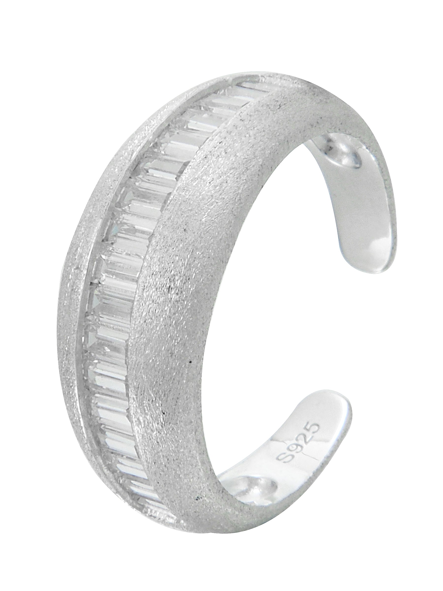 Wide Matte Silver Ring with Baguette Zircon Inlay