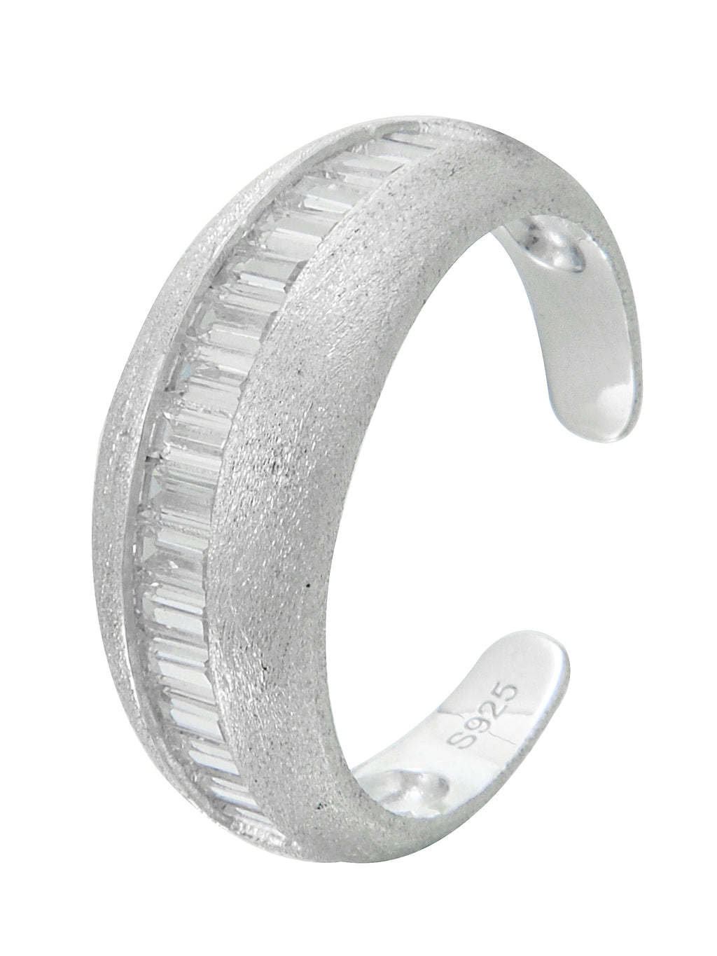 Wide Matte Silver Ring with Baguette Zircon Inlay